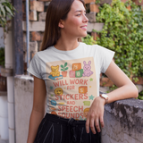 Unisex Heavy Cotton Tee - Speech Therapy "Will Work For Stickers and Speech Sounds"