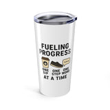 Funny Coffee Tumbler, "Fueling Progress" Travel Mug, 20oz Insulated Cup, Gift for Therapists Lovers, Stylish Dual Use Dark Beverage Container
