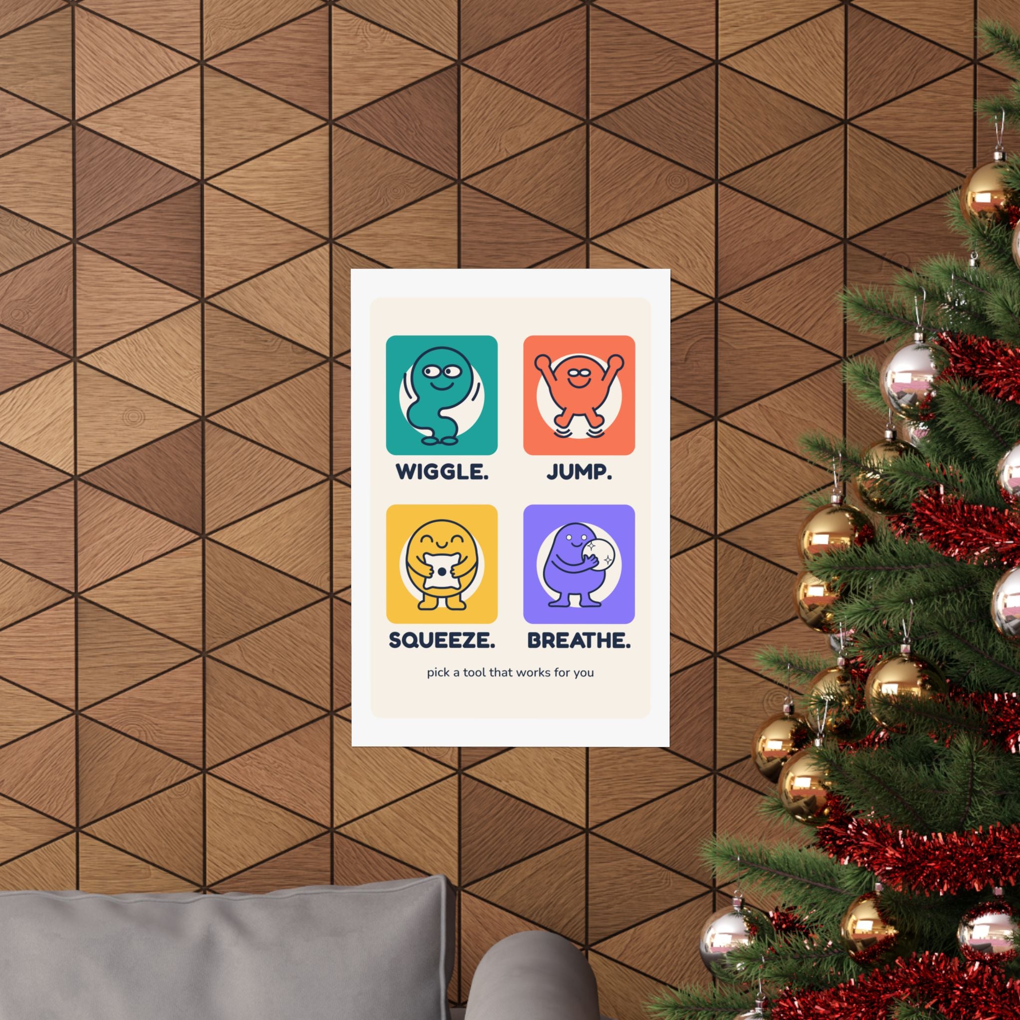 Wiggle Jump Squeeze Breathe Poster — Therapy Clinic Decor